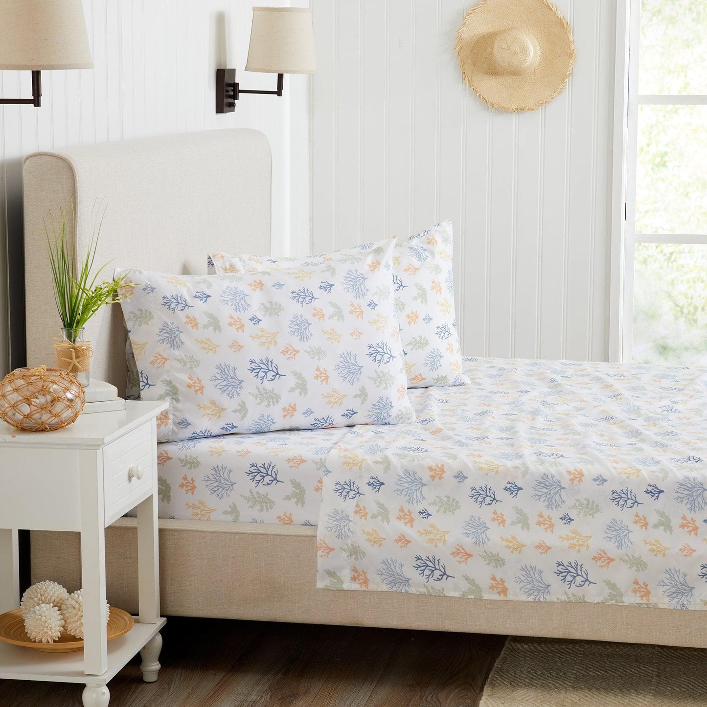 Sleep City Twin / Little Seashells 4-Piece Coastal Microfiber Sheet Set - Nantucket Collection Great Bay Home