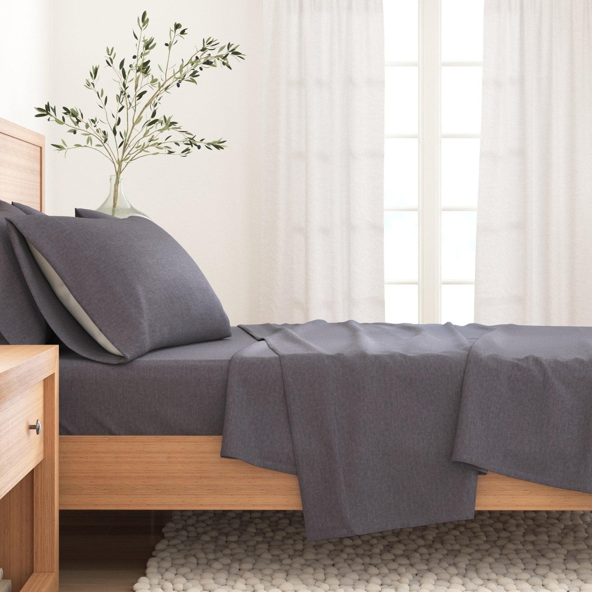 Sleep City Twin / Heathered Sand 4 Piece Heathered Solid Cotton Blend Flannel Sheet Set - Anders Collection Great Bay Home