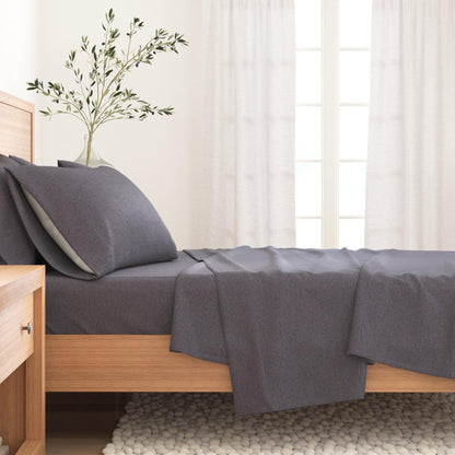 Sleep City Twin / Heathered Sand 4 Piece Heathered Solid Cotton Blend Flannel Sheet Set - Anders Collection Great Bay Home
