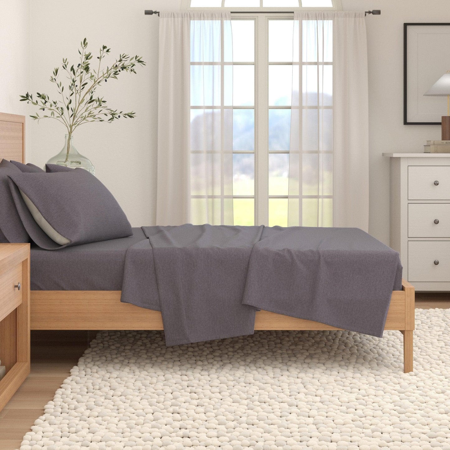Sleep City Twin / Heathered Sand 4 Piece Heathered Solid Cotton Blend Flannel Sheet Set - Anders Collection Great Bay Home