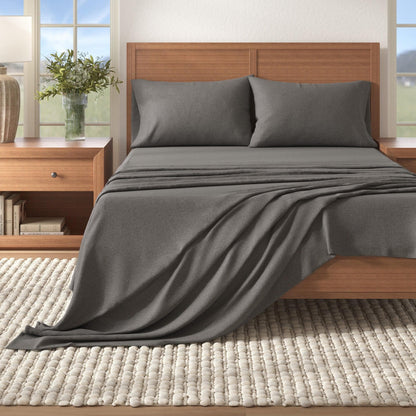 Sleep City Twin / Heathered Dark Grey 4 Piece Heathered Solid Cotton Blend Flannel Sheet Set - Anders Collection Great Bay Home