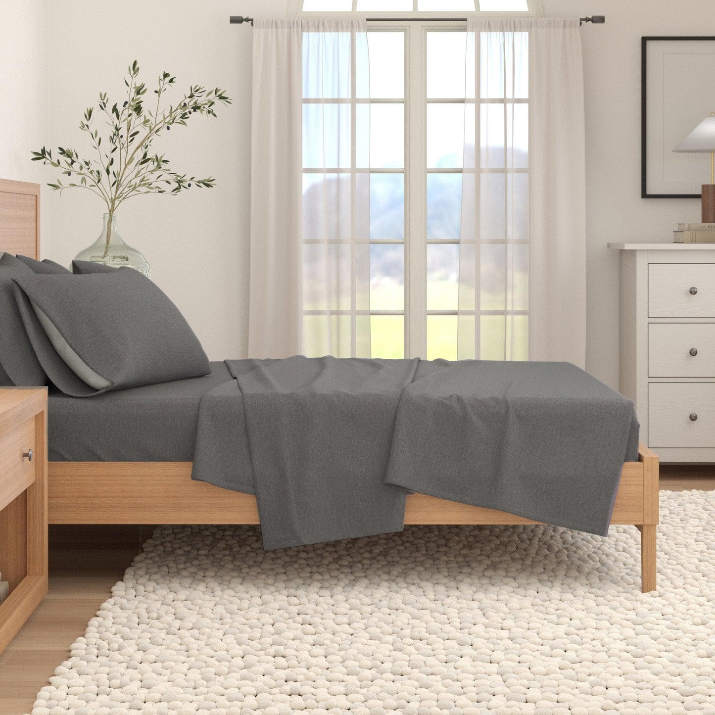Sleep City Twin / Heathered Sand 4 Piece Heathered Solid Cotton Blend Flannel Sheet Set - Anders Collection Great Bay Home
