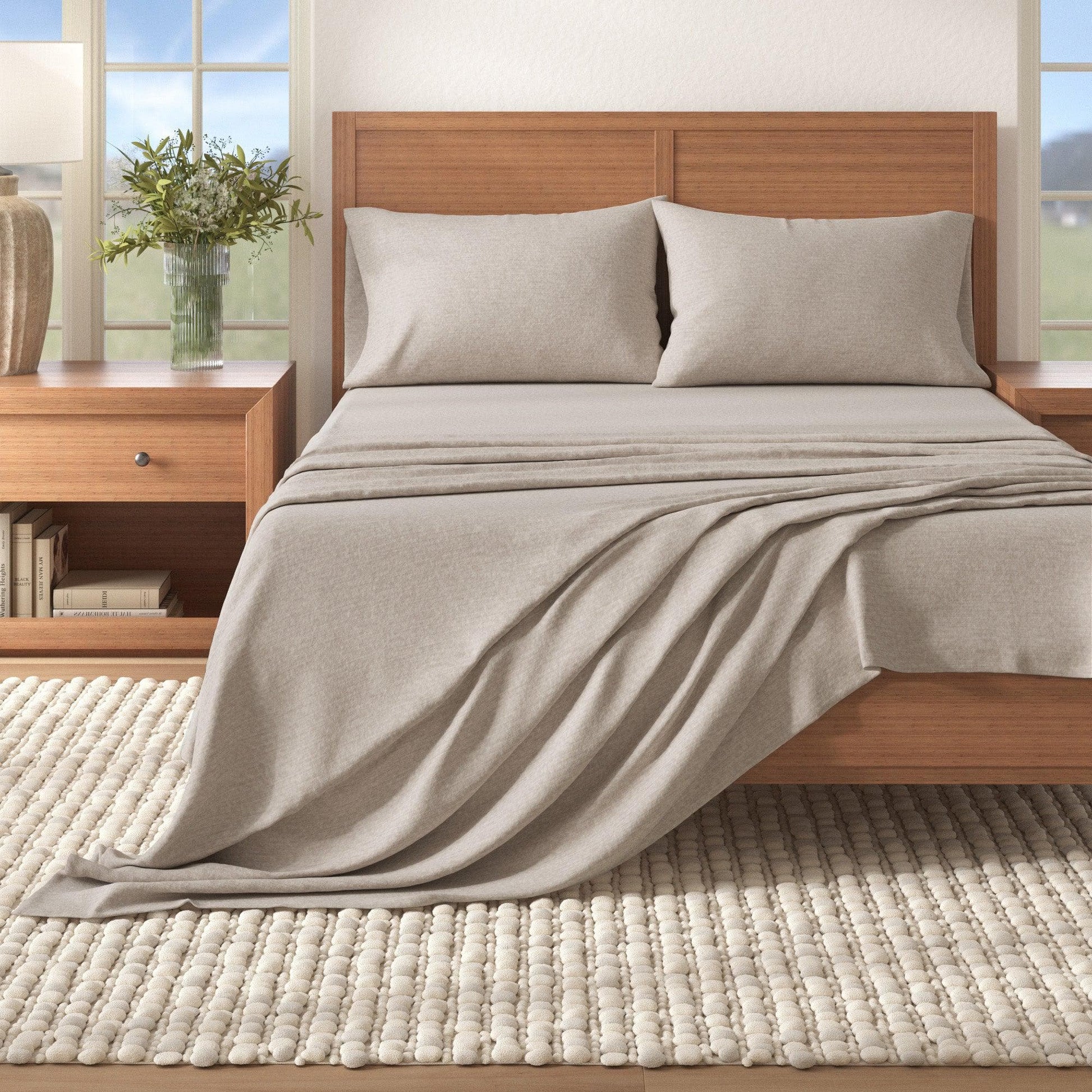 Sleep City Twin / Heathered Light Grey 4 Piece Heathered Solid Cotton Blend Flannel Sheet Set - Anders Collection Great Bay Home