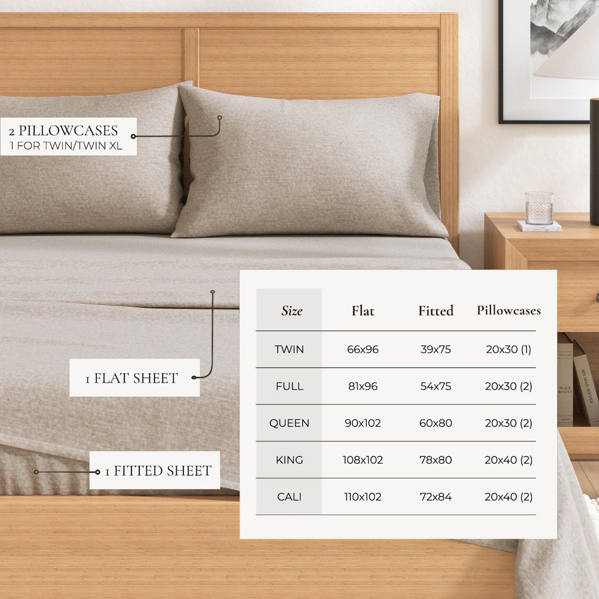 Sleep City Twin / Heathered Sand 4 Piece Heathered Solid Cotton Blend Flannel Sheet Set - Anders Collection Great Bay Home