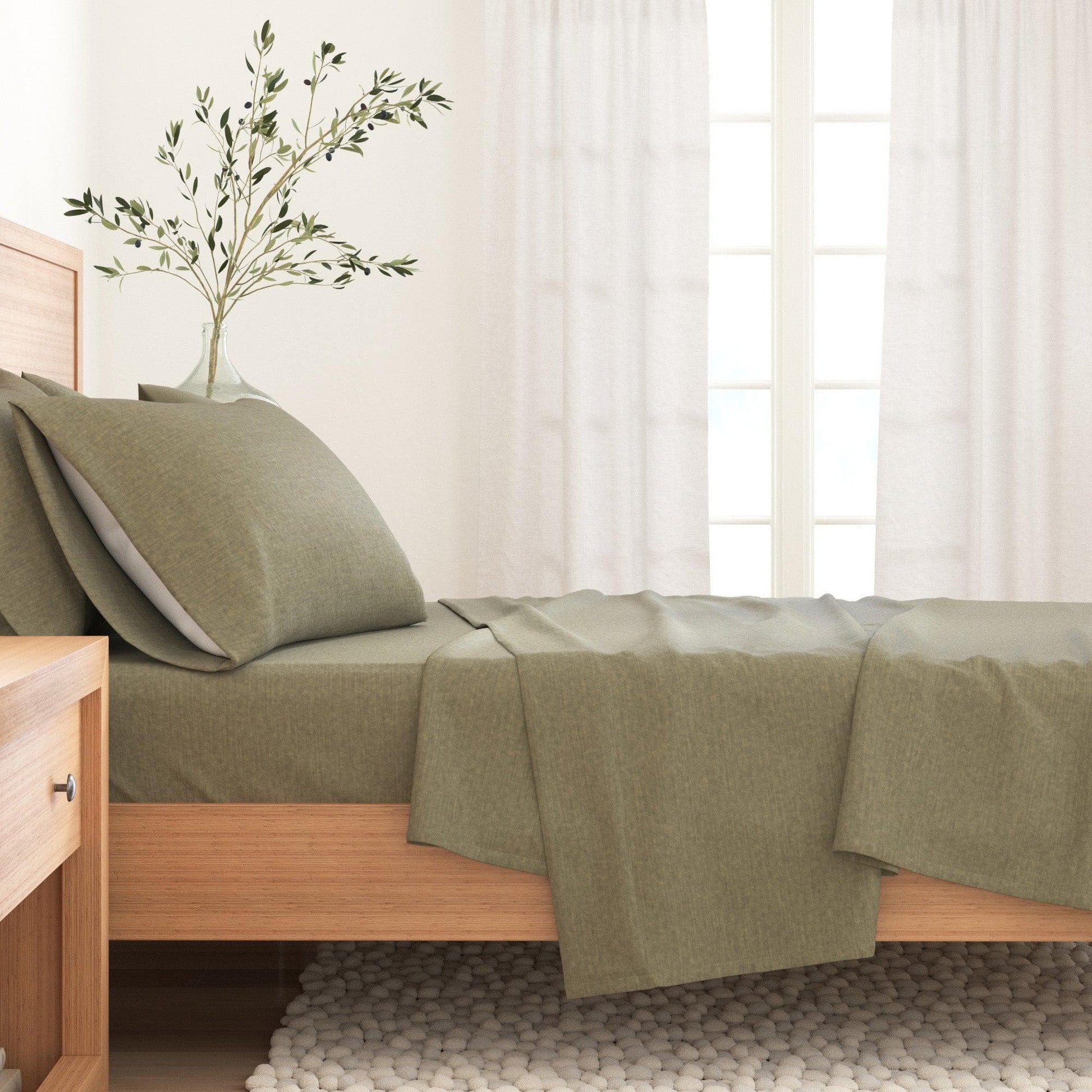 Sleep City Twin / Heathered Sand 4 Piece Heathered Solid Cotton Blend Flannel Sheet Set - Anders Collection Great Bay Home