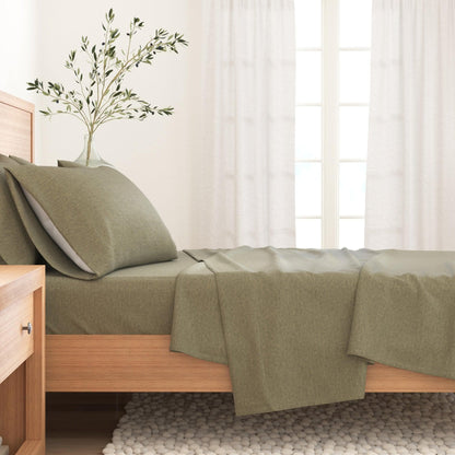 Sleep City Twin / Heathered Sand 4 Piece Heathered Solid Cotton Blend Flannel Sheet Set - Anders Collection Great Bay Home