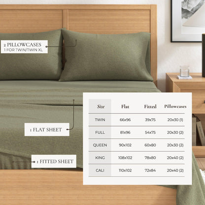Sleep City Twin / Heathered Sand 4 Piece Heathered Solid Cotton Blend Flannel Sheet Set - Anders Collection Great Bay Home
