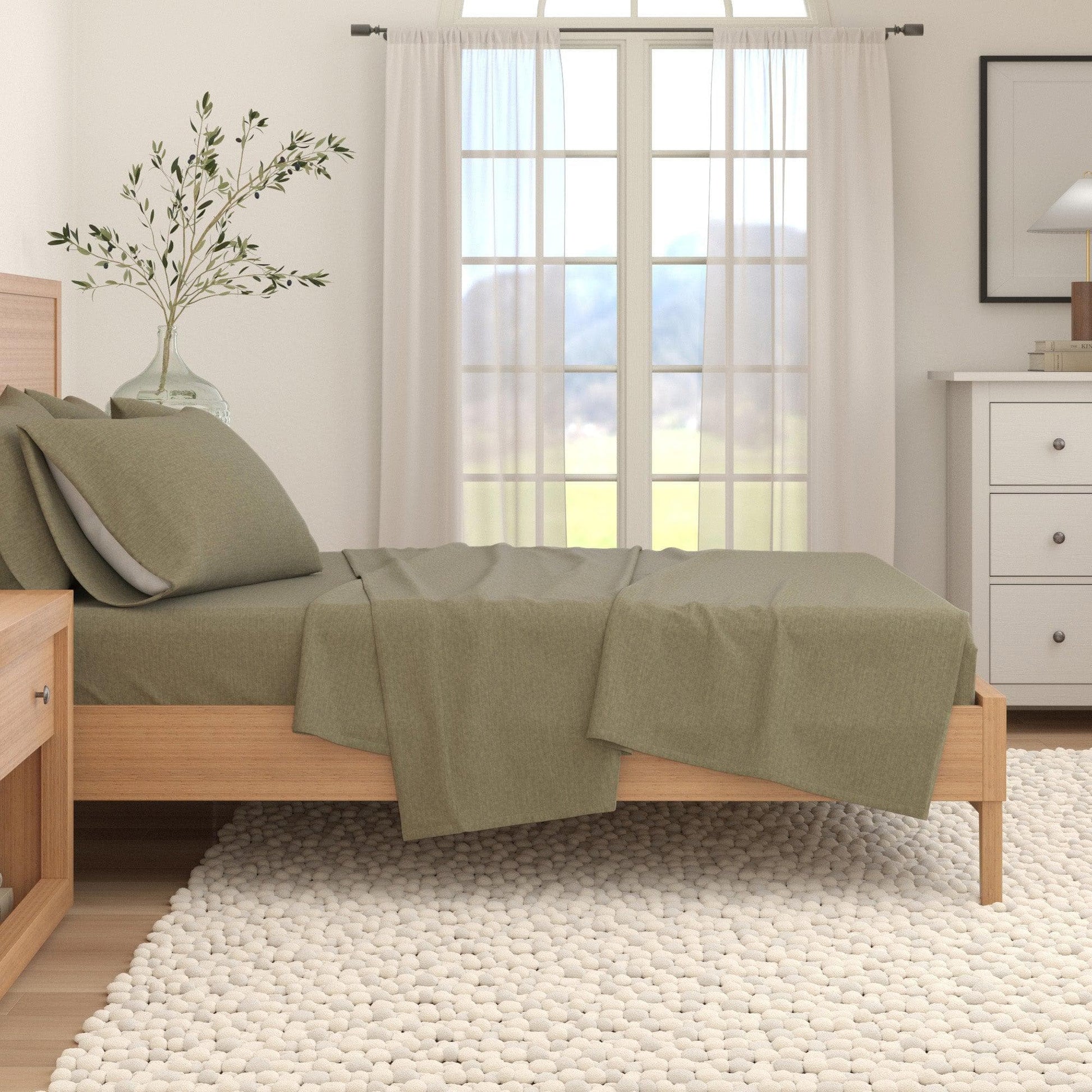 Sleep City Twin / Heathered Sand 4 Piece Heathered Solid Cotton Blend Flannel Sheet Set - Anders Collection Great Bay Home