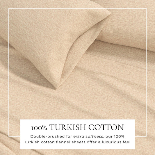 Sleep City Twin / Heathered Sand 4 Piece Heathered Solid Cotton Blend Flannel Sheet Set - Anders Collection Great Bay Home