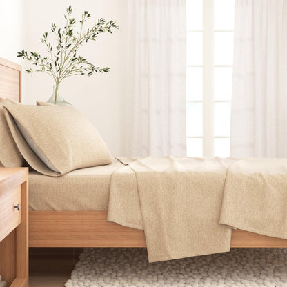 Sleep City Twin / Heathered Sand 4 Piece Heathered Solid Cotton Blend Flannel Sheet Set - Anders Collection Great Bay Home