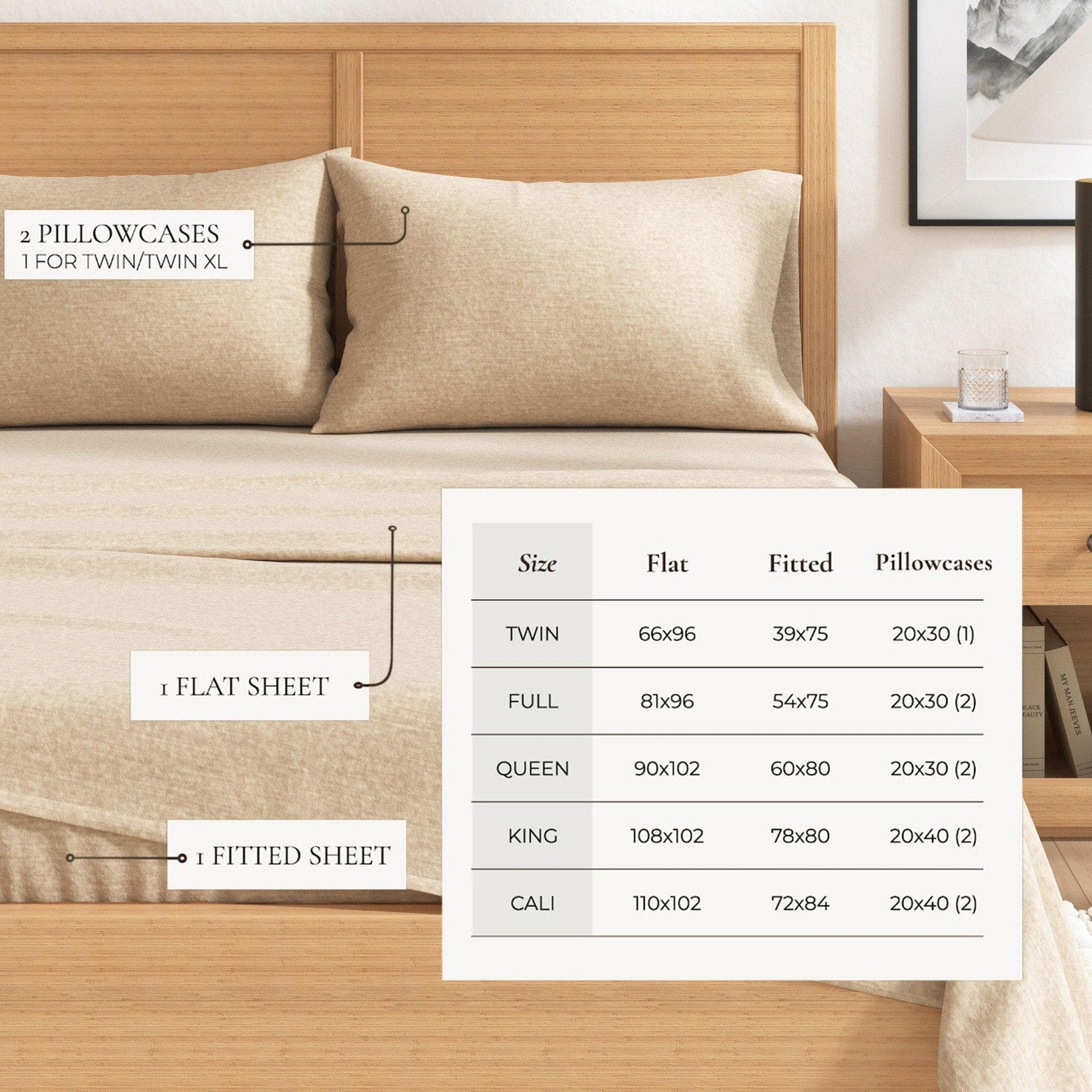 Sleep City Twin / Heathered Sand 4 Piece Heathered Solid Cotton Blend Flannel Sheet Set - Anders Collection Great Bay Home