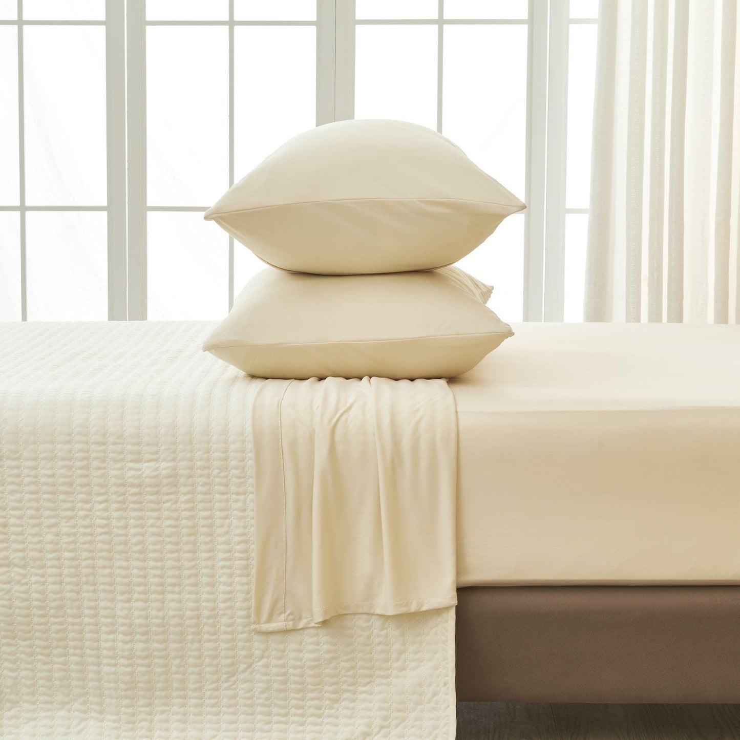 Sleep City Twin / Natural Sheets 4-Piece Interlock Microfiber Sheet Set - Mackenna Collection Great Bay Home