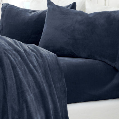 Sleep City Full / Navy 4-Piece Solid Jewel-Toned Plush Sheet - Velvet Luxe Collection Great Bay Home