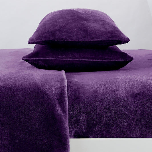 Sleep City Full / Purple 4-Piece Solid Jewel-Toned Plush Sheet - Velvet Luxe Collection Great Bay Home