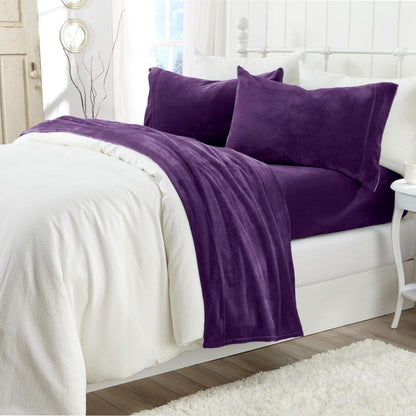 Sleep City Full / Navy 4-Piece Solid Jewel-Toned Plush Sheet - Velvet Luxe Collection Great Bay Home