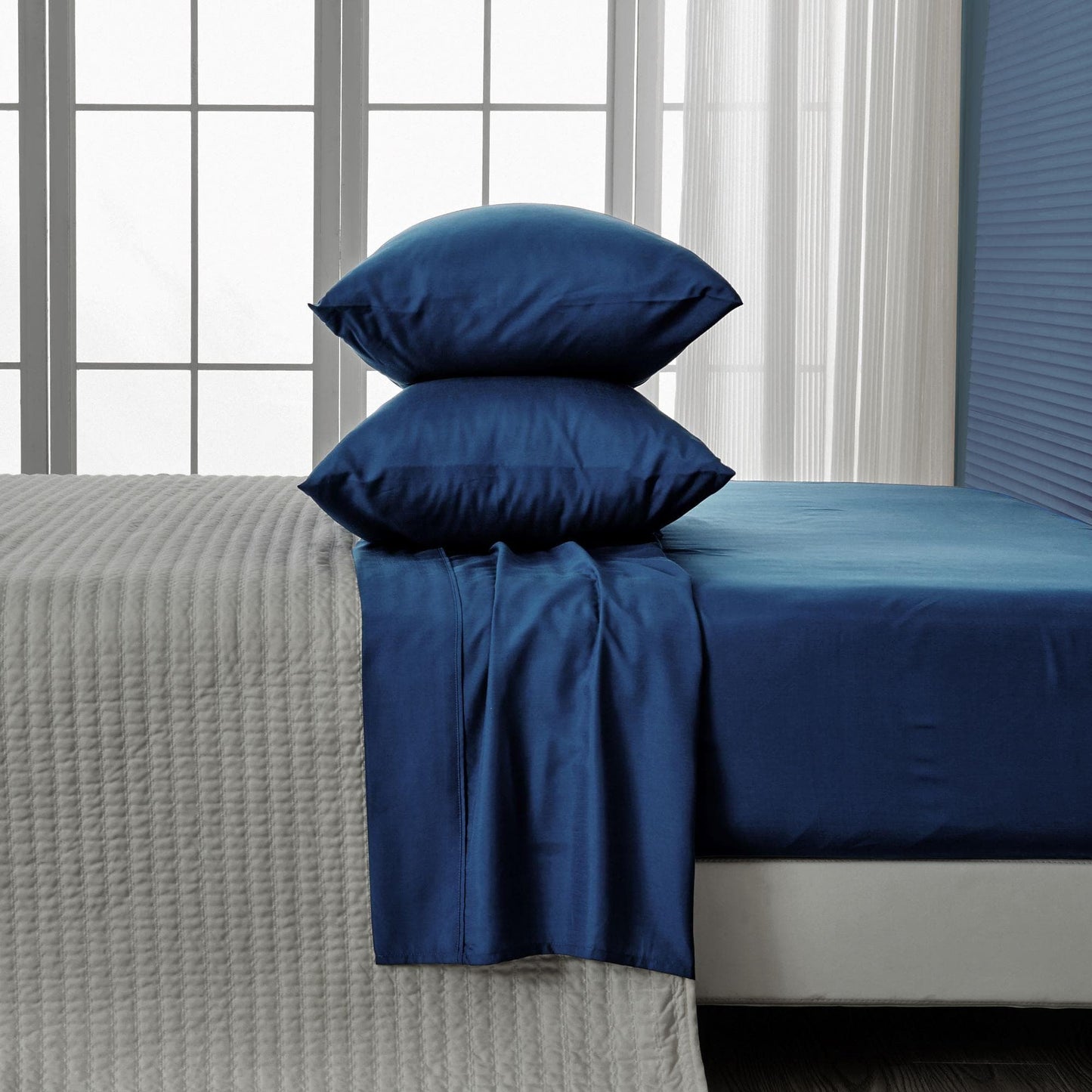Sleep City Twin / Ocean Bed Sheets 4 Piece Rayon Derived from Bamboo Sheet Set - Jordyn Collection Great Bay Home