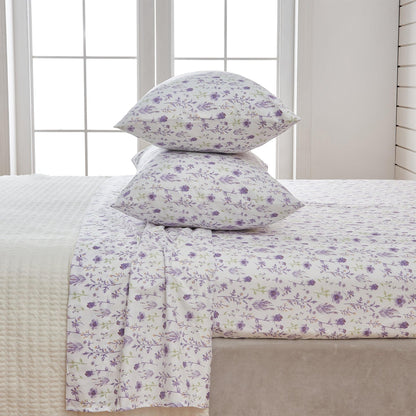Sleep City Twin / Colorful Floral - Lavender Sheets 4 Piece Watercolor Floral Microfiber Sheet - Delia Collection Great Bay Home