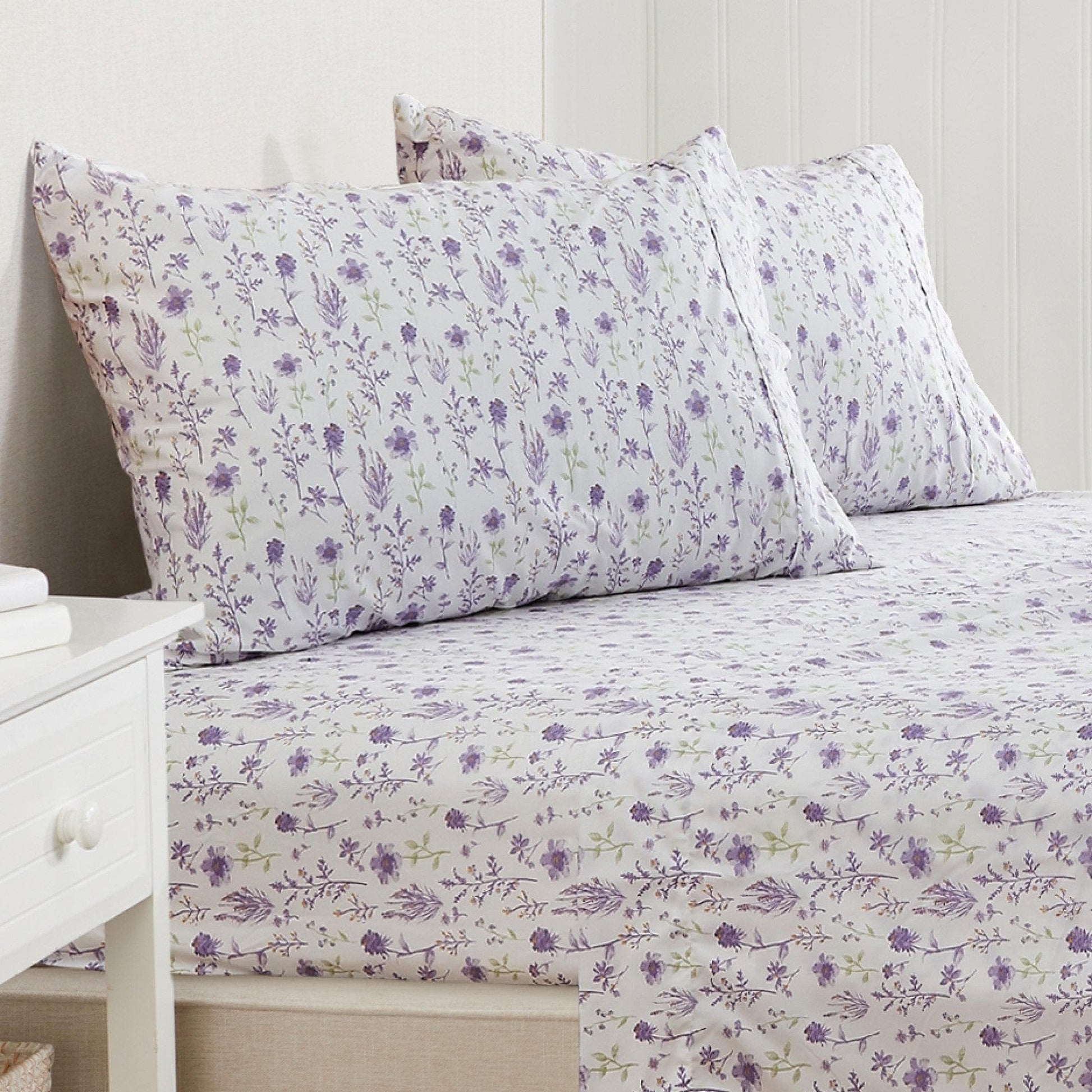 Sleep City Twin / Colorful Floral - Lavender Sheets 4 Piece Watercolor Floral Microfiber Sheet - Delia Collection Great Bay Home