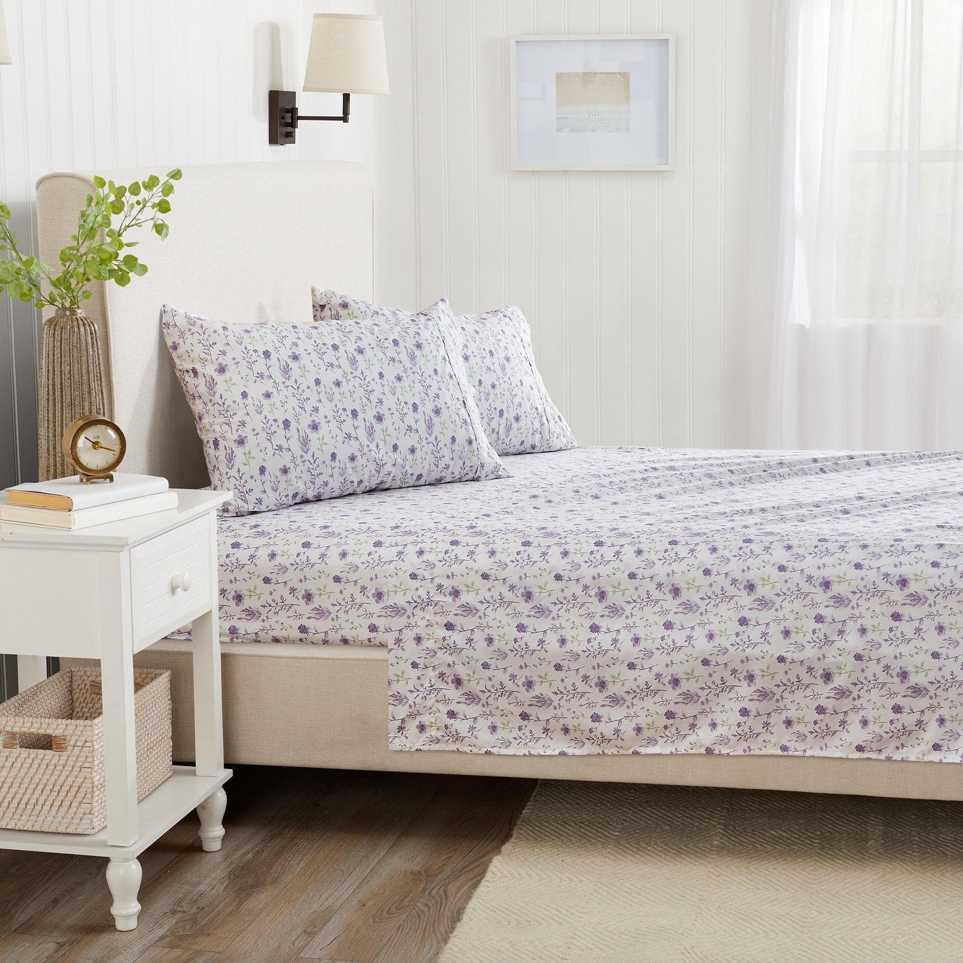 Sleep City Twin / Colorful Floral - Lavender Sheets 4 Piece Watercolor Floral Microfiber Sheet - Delia Collection Great Bay Home