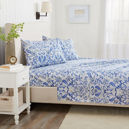 Sleep City Twin / Colorful Floral - Lavender Sheets 4 Piece Watercolor Floral Microfiber Sheet - Delia Collection Great Bay Home