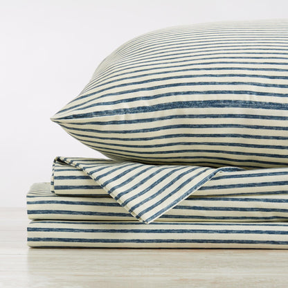 Sleep City Twin / Blue Bed Sheets Striped Microfiber Sheet Set - Evette Collection Great Bay Home
