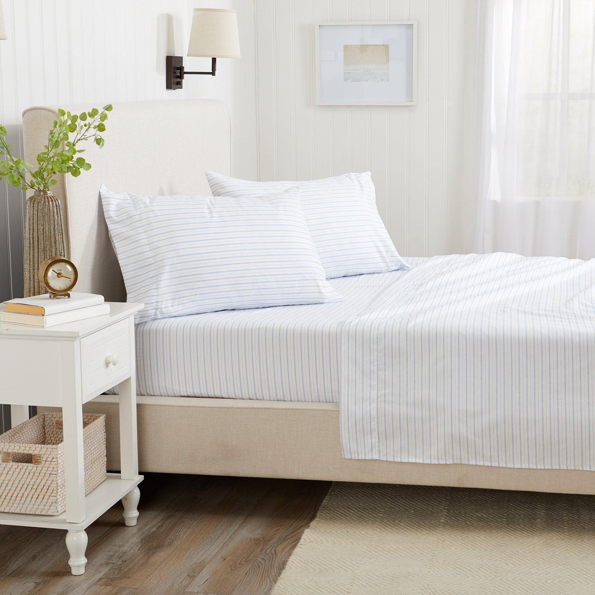 Sleep City Twin / Sky Blue Microfiber Stripe Sheet Set - Adeline Collection Great Bay Home
