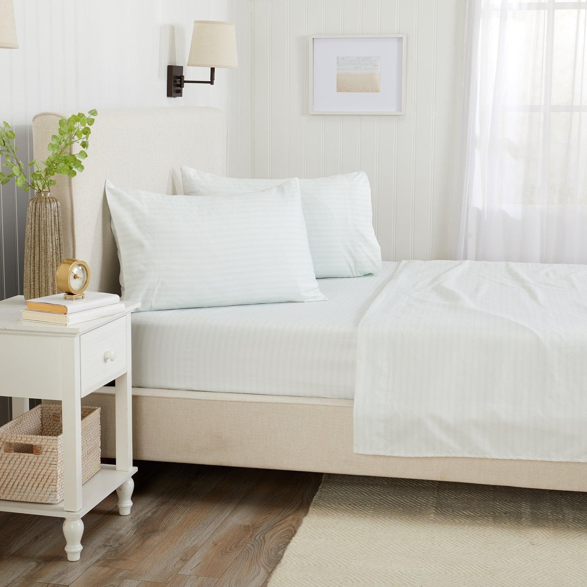 Sleep City Twin / Sky Blue Microfiber Stripe Sheet Set - Adeline Collection Great Bay Home