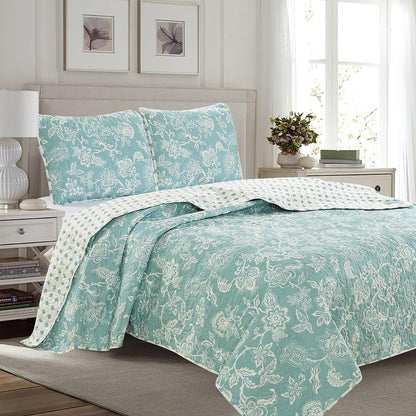 Sleep City Twin / Emma - Grey Quilts 3-Piece Floral Quilt - Emma Collection Great Bay Home