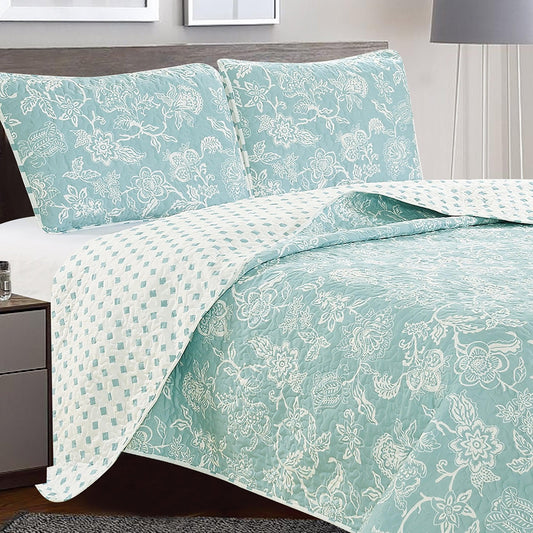Sleep City Twin / Emma - Grey Quilts 3-Piece Floral Quilt - Emma Collection Great Bay Home