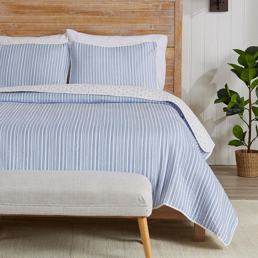 Sleep City Twin / Blue Quilts 3-Piece Stripe Quilt - Marcie Collection Great Bay Home