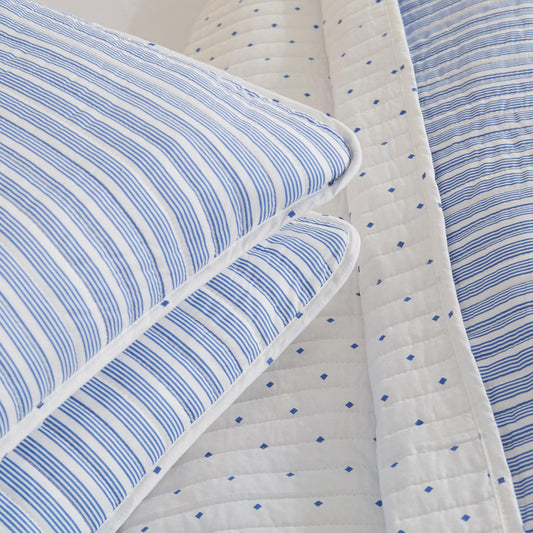 Sleep City Twin / Blue Quilts 3-Piece Stripe Quilt - Marcie Collection Great Bay Home