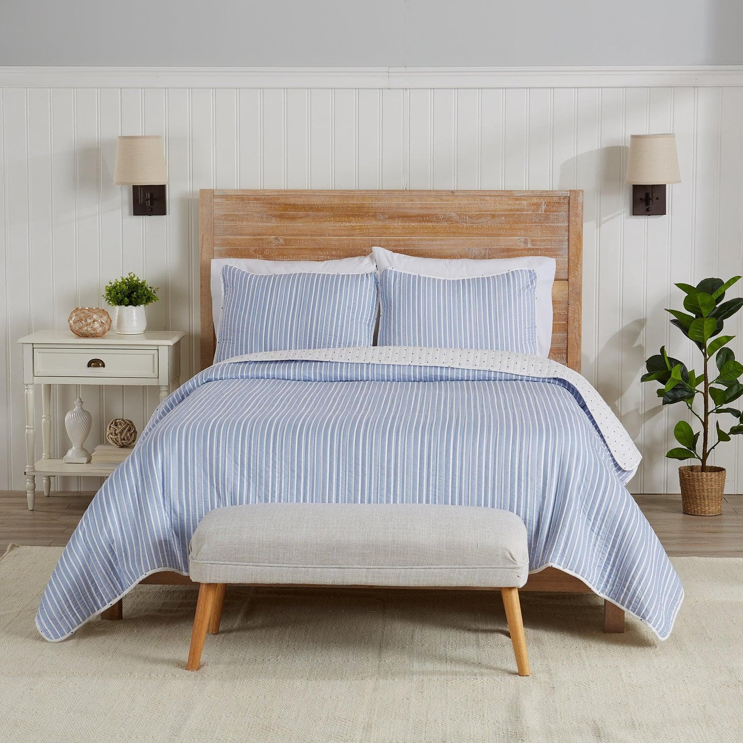 Sleep City Twin / Blue Quilts 3-Piece Stripe Quilt - Marcie Collection Great Bay Home
