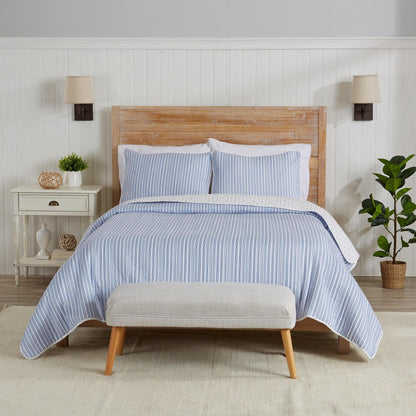 Sleep City Twin / Blue Quilts 3-Piece Stripe Quilt - Marcie Collection Great Bay Home
