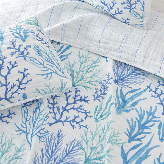 Sleep City King / Watercolor Coral Quilts Blue Coral Quilt - Amelia Island Great Bay Home