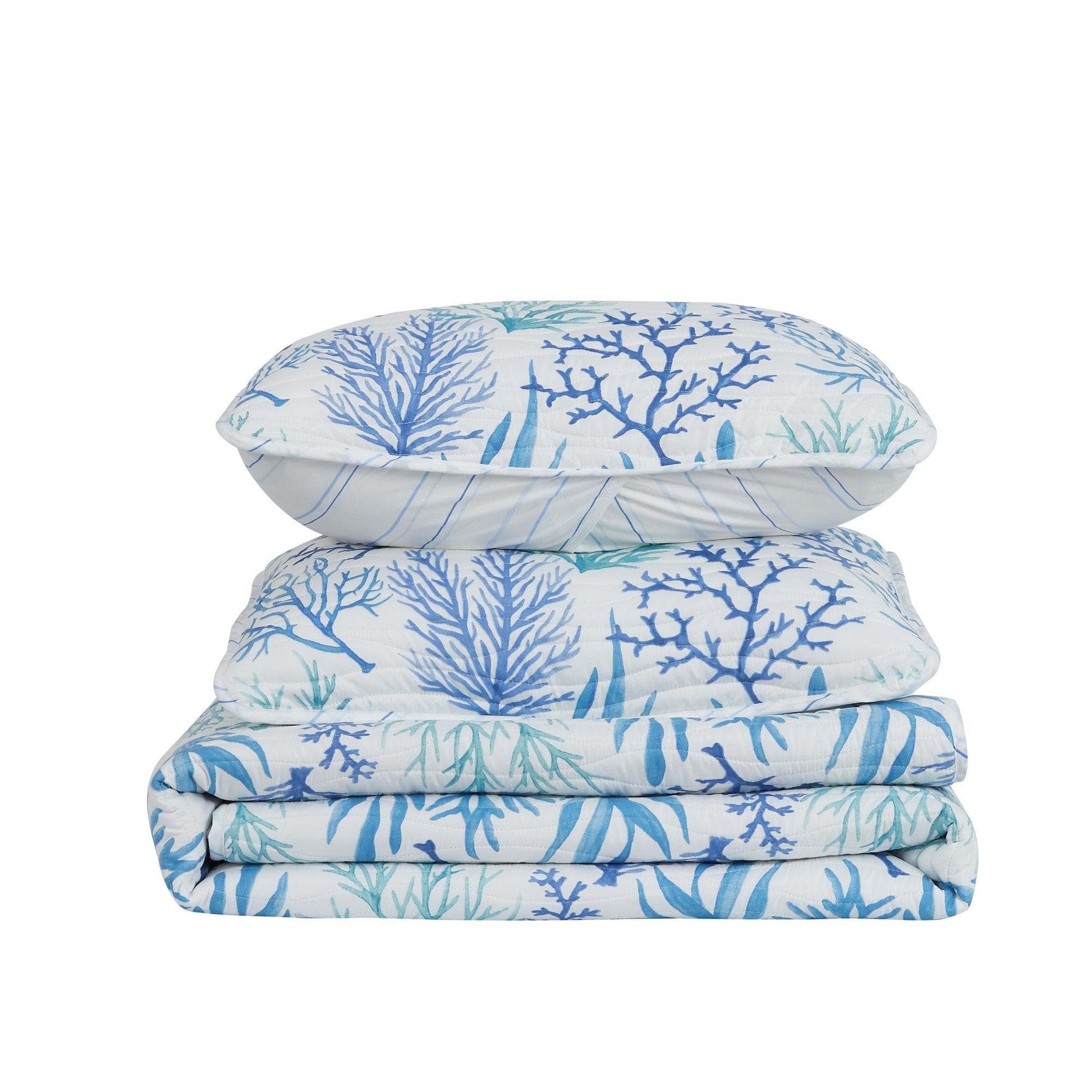 Sleep City King / Watercolor Coral Quilts Blue Coral Quilt - Amelia Island Great Bay Home