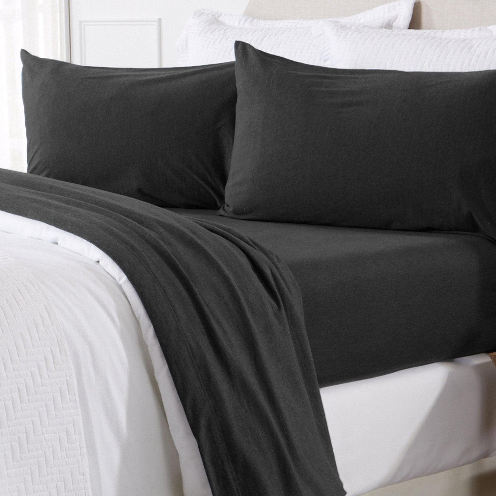 Sleep City Full / Charcoal Sheets 4-Piece Flannel Jersey Sheet - Cozy Flex Collection Great Bay Home