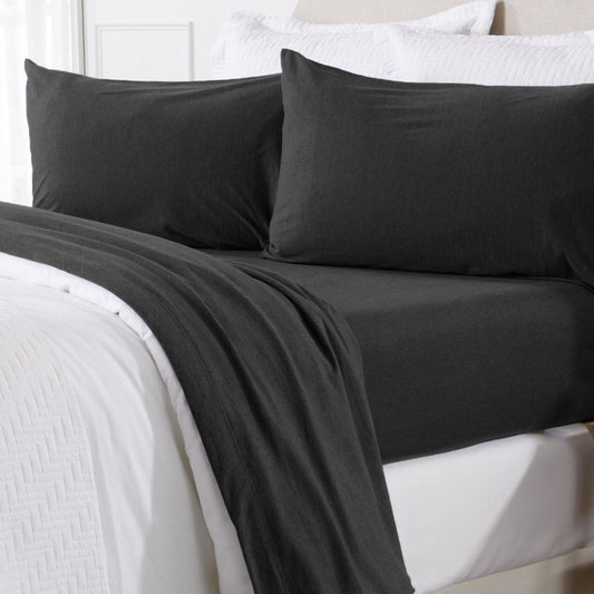 Sleep City Full / Charcoal Sheets 4-Piece Flannel Jersey Sheet - Cozy Flex Collection Great Bay Home