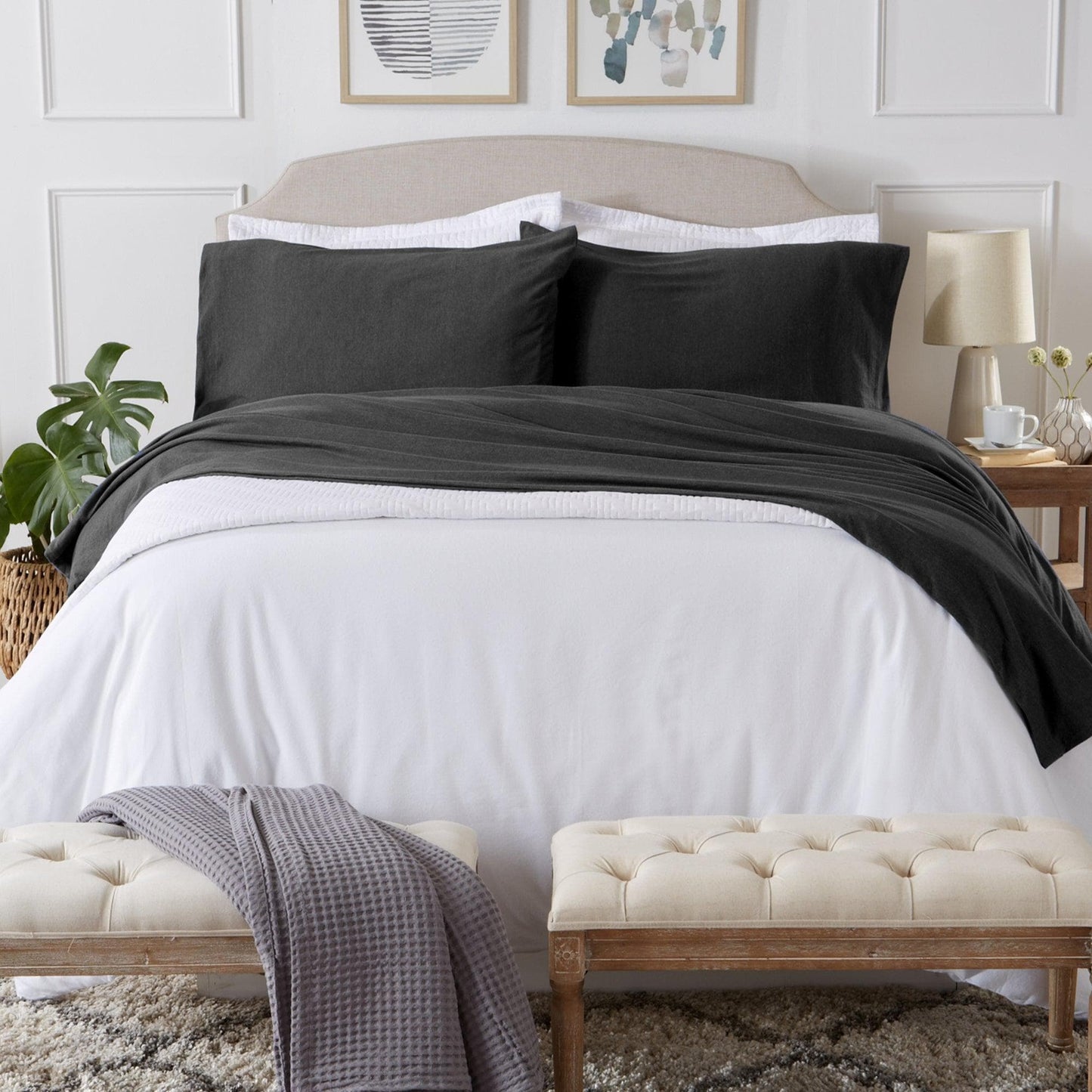 Sleep City Full / Charcoal Sheets 4-Piece Flannel Jersey Sheet - Cozy Flex Collection Great Bay Home