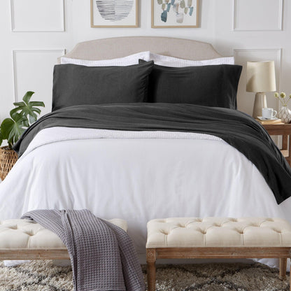 Sleep City Full / Charcoal Sheets 4-Piece Flannel Jersey Sheet - Cozy Flex Collection Great Bay Home