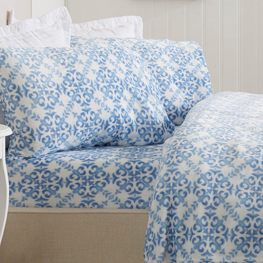 Sleep City Twin / Lattice - White / Jade Sheets 4-Piece Printed Plush Sheet - Velvet Luxe Lattice Collection Great Bay Home
