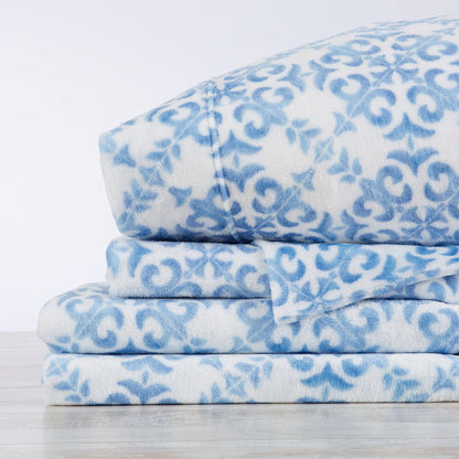 Sleep City Twin / Lattice - White / Jade Sheets 4-Piece Printed Plush Sheet - Velvet Luxe Lattice Collection Great Bay Home