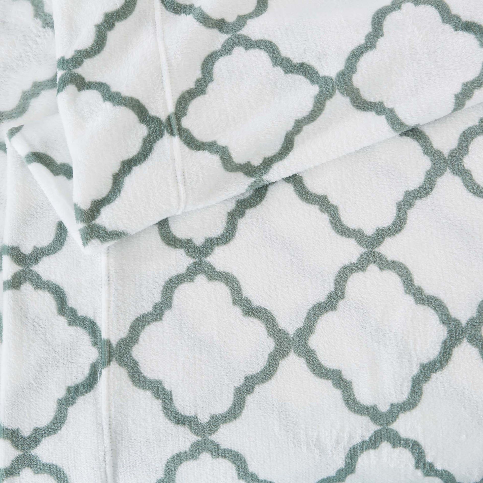Sleep City Twin / Lattice - White / Jade Sheets 4-Piece Printed Plush Sheet - Velvet Luxe Lattice Collection Great Bay Home