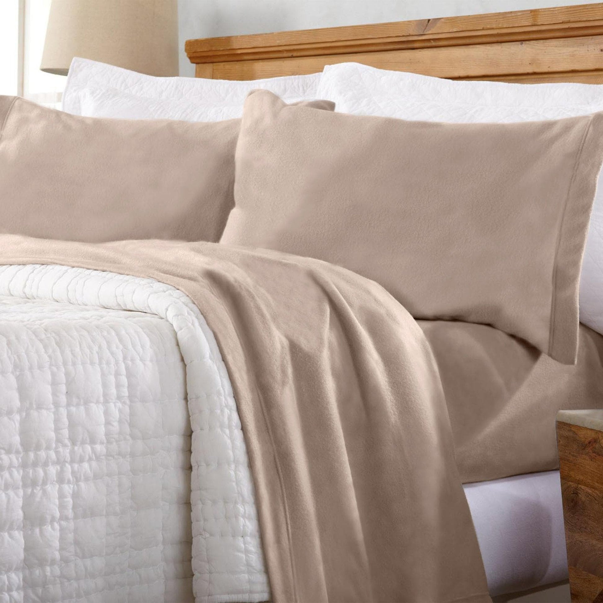 Sleep City Twin / Ivory Sheets 4-Piece Solid Fleece Sheet - Christina Collection Great Bay Home
