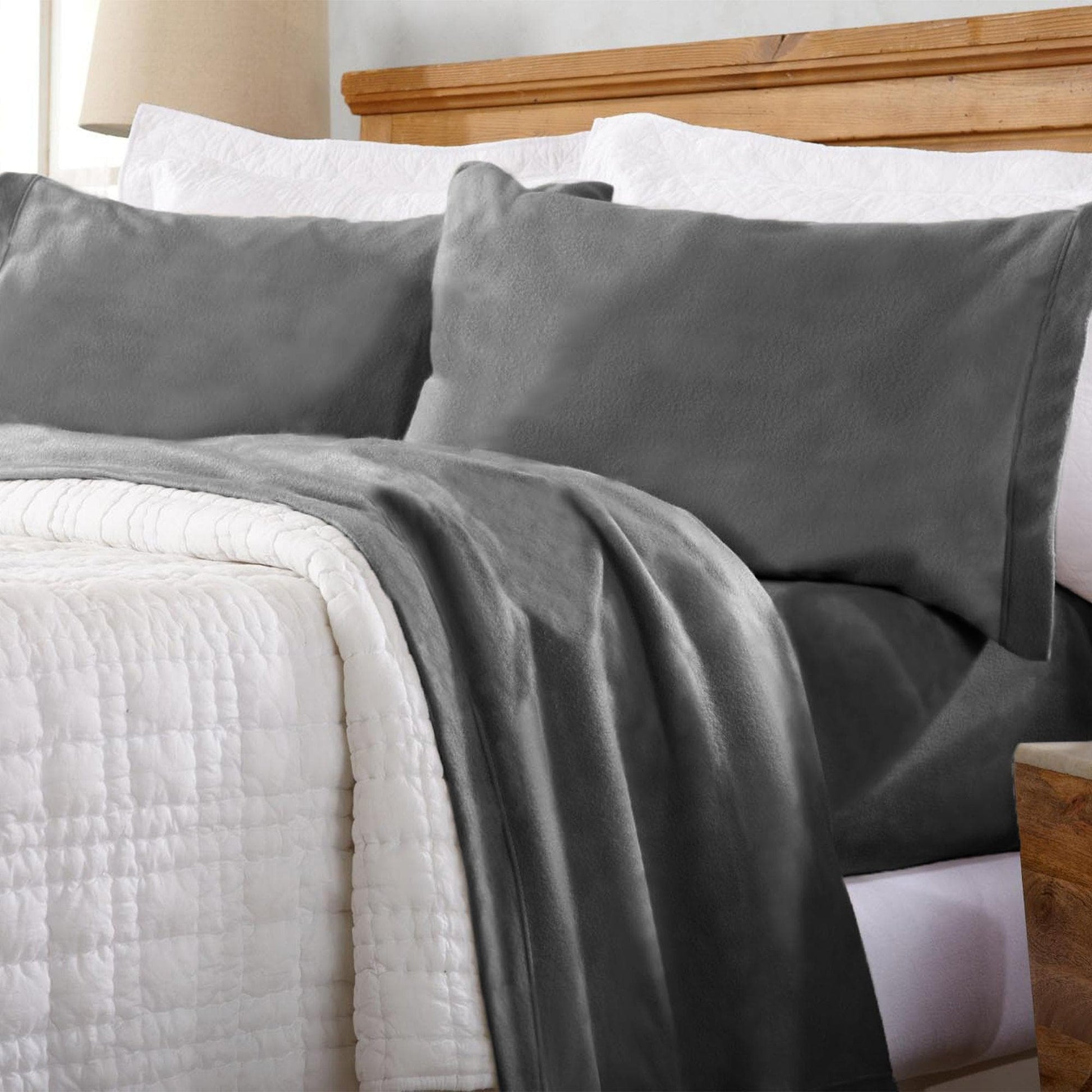 Sleep City Twin / Ivory Sheets 4-Piece Solid Fleece Sheet - Christina Collection Great Bay Home