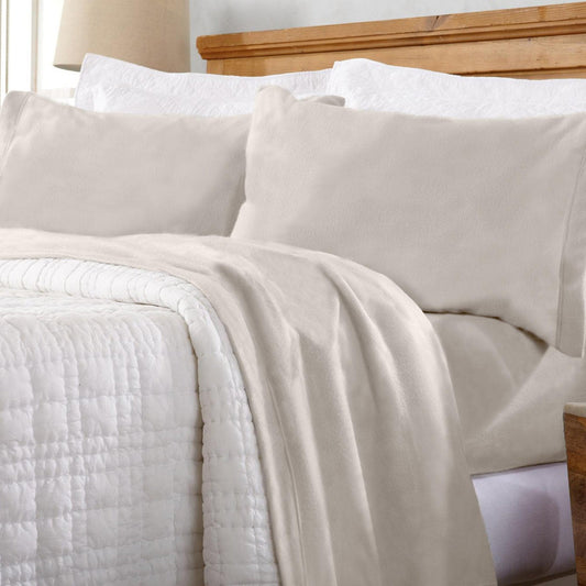 Sleep City Twin / Ivory Sheets 4-Piece Solid Fleece Sheet - Christina Collection Great Bay Home