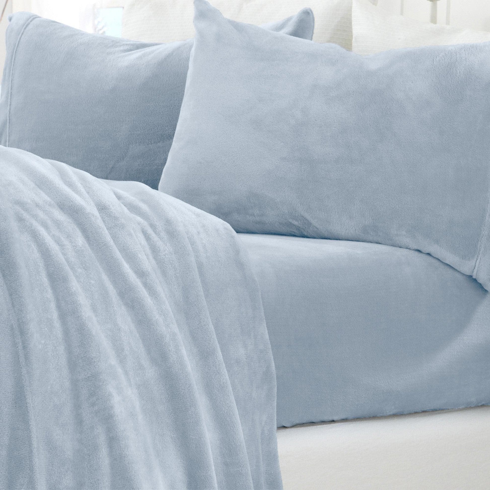 Sleep City Twin / Sea Mist Sheets 4-Piece Solid Plush Sheet - Velvet Luxe Collection Great Bay Home