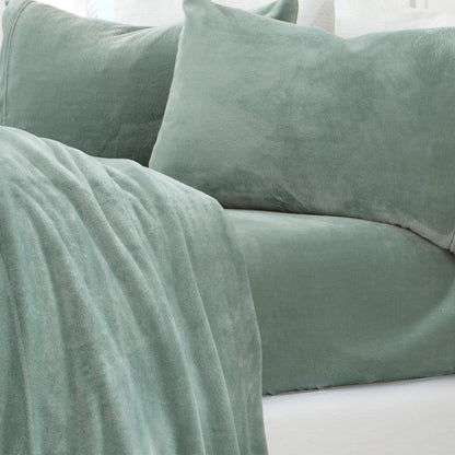 Sleep City Twin / Sea Mist Sheets 4-Piece Solid Plush Sheet - Velvet Luxe Collection Great Bay Home