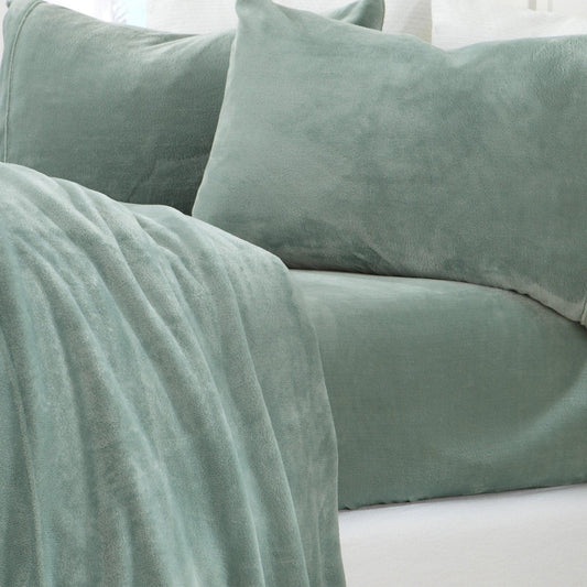 Sleep City Twin / Sea Mist Sheets 4-Piece Solid Plush Sheet - Velvet Luxe Collection Great Bay Home