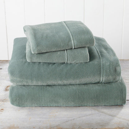 Sleep City Twin / Sea Mist Sheets 4-Piece Solid Plush Sheet - Velvet Luxe Collection Great Bay Home