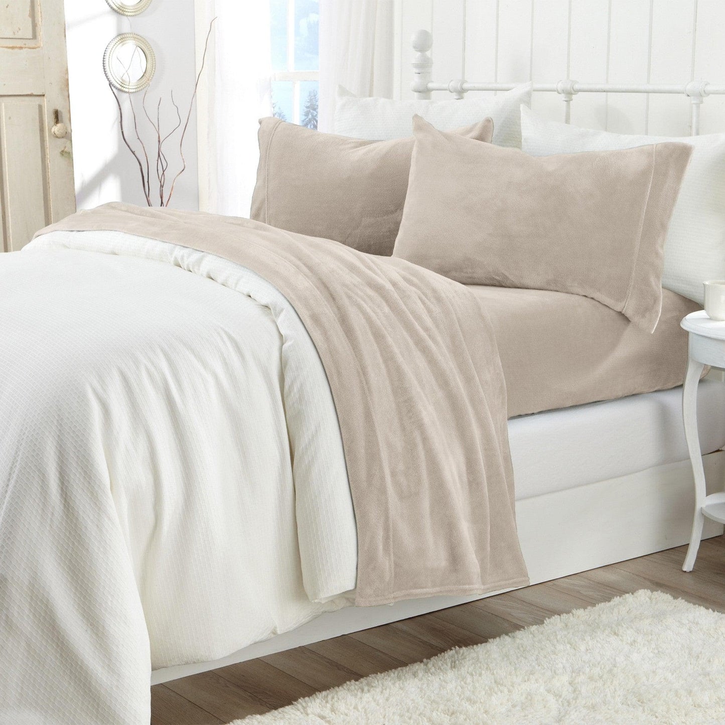 Sleep City Twin / Sea Mist Sheets 4-Piece Solid Plush Sheet - Velvet Luxe Collection Great Bay Home